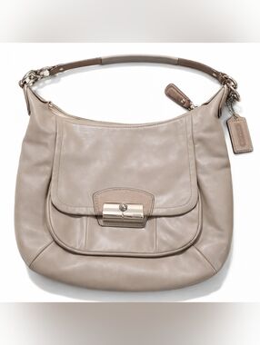 Coach Kristin Leather Hobo Bag Beige Ivory Turnlock Shoulder Bag Purse